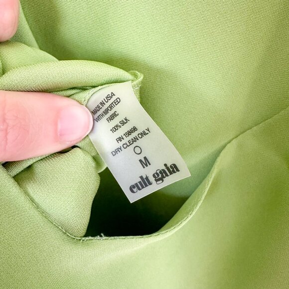 Cult Gaia | 100% Silk Giselle Asymmetric Tasseled Linen Dress in Lime Green - Picture 10 of 11